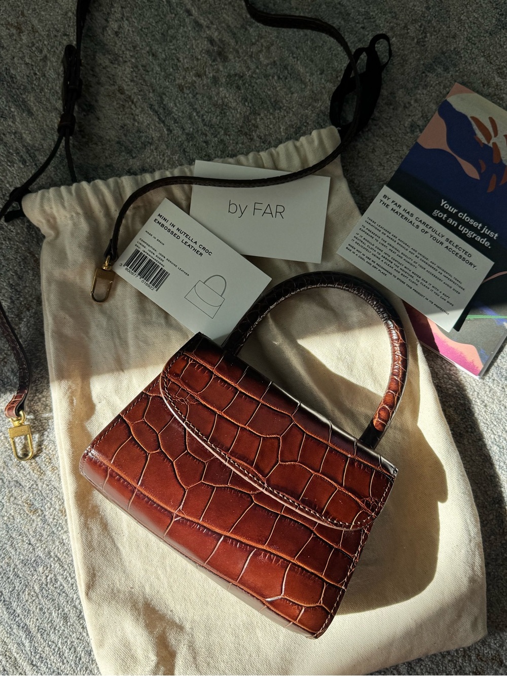 BY FAR Brown Croc-Embossed Mini Top-Handle Bag